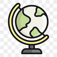 an earth globe on a stand with yellow trimmings and black outline, transparent background