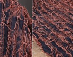 two pictures of the same fabric, one with brown and black yarn on it's edges