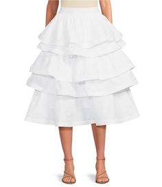 From Buru&#x2C; this skirt features:A-line silhouetteElastic back waistHidden pockets under the first two tiersTiered ruffle skirtMidi lengthLinedBack zipper closureApprox. 34.2" lengthCotton/polyester/spandexHand wash/line dryImported. Tiered Ruffle Skirt, Line Skirt, Ruffle Skirt, Dillard's, A Line Skirt, A Line Skirts, Midi Length, Polyester Spandex, Midi Skirt