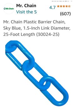 a blue chain with the words mr chain plastic barrier chain sky blue, 1 5 inch link