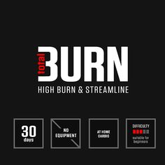 the logo for burn is shown in red and black on a dark background with white lettering