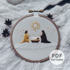 the birth of jesus is depicted in this embroidery pattern