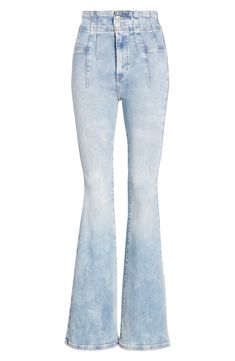 Retro-inspired flares and flattering pleats add dimension to a pair of scene-stealing jeans finished with a high rise and a hint of stretch. 33 1/2" inseam; 23" leg opening; 12 1/2" front rise; 16" back rise (size 29) 91% cotton, 7% polyester, 2% elastane Dry clean or machine wash, tumble dry Imported Retro Inspired, Flare Jeans, Nordstrom Rack, Free People, High Rise, Dry Clean, Nordstrom, Blue