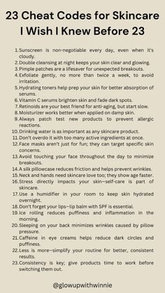 Learn the ultimate skincare secrets that can transform your routine! These 23 cheat codes will save you time, money, and help you achieve glowing skin faster.   Start incorporating these tips into your routine and watch your skin thrive!  Hashtags: #skincaresecrets #skincarecheatcodes #glowingskin #skincarehacks #skincareroutine #beautytips #skintransformation #skincaregoals #clearerskin #flawlessskin #youthfulskin #skincareadvice #skincareessentials #beautyroutine #skincaretips #skincareproducts #glowup #healthyskin #skincarejourney #beautycheats #skincaresimplified #selfcare #skincaregamechanger #skincarewisdom #23before23 Makeup Cheat Sheets, Tips For Glowing Skin, Aesthetic Nurse, Skincare Secrets, Cheat Codes, Hydrating Toner, Healthy Skin Tips, Clearer Skin, For Glowing Skin