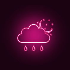 a neon pink cloud with rain and stars