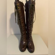 Ralph Lauren Lace Up Boots. Size 9 4” Heel,16” Shaft Top To Heel, 15 “Calf, 15 1/2 Top Circumference. Gently Used But Still An Excellent Condition . Very Small Scuff On The Back Of The Left Boot, Which Can Be Covered With Shoe Polish . Gorgeous Well-Made Boots. Shoe Polish, Lauren Brown, Ralph Lauren Shoes, Shoes Heels Boots, Lace Up Boots, Shoes Women Heels, Heeled Boots, Shoes Heels, Ralph Lauren