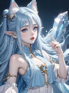 Anime Blue Hair, Blue Drawings, Female Elf, Japon Illustration, Cool Anime Pictures, Dreamy Art, Female Character Design, Monster Girl