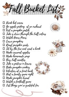 the fall bucket list is shown in black and white