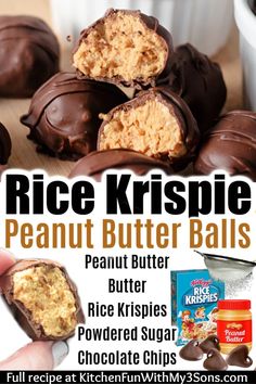 an advertisement for rice krispie peanut butter balls