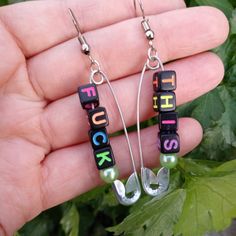 F#Ck This Novelty Safety Pin Earrings Uno Earrings, Weird Earrings Aesthetic, Soda Tab Earrings, Ugly Jewelry, Silly Earrings, Soda Tab Crafts, Tab Crafts, Safety Pin Crafts, Weird Earrings