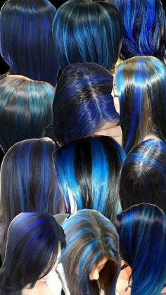 100 Years Of Makeup, Blue Hair Highlights, Red Hair Inspo, Brunette Hair With Highlights