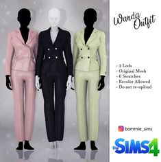 three mannequins dressed in suits and jackets for the simssims4