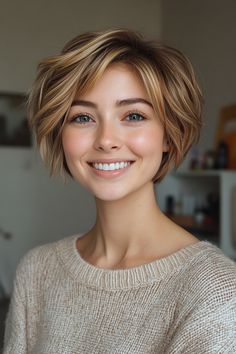 22. Classic Pixie with Warm Blonde Balayage (Pixie Hairstyles For Thin Hair) - Pixie Hairstyles For Thin Hair Blond Pixie Haircut, Blonde Balayage Pixie, Balayage Pixie, Blond Pixie, Warm Blonde Balayage, Classic Pixie, Blonde Shades, Longer Pixie Haircut, Balayage Technique