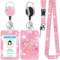 two lanyards with name tags attached to them