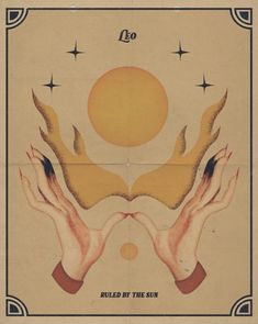 an old poster with two hands holding the sun