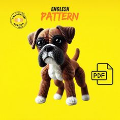 an image of a dog made out of crochet on a yellow background with the text english pattern