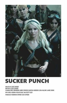 the poster for sucker punch is shown in black and white, with an image of women dressed