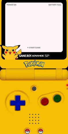 a yellow nintendo game boy advance with pikachu on it