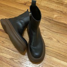 New Zara Black Leather Thick Chunky Sole Chelsea Ankle Boots Zara Ankle Boots, Chelsea Ankle Boots, Zara Shoes, Walker Boots, Fit N Flare Dress, Zara Black, Boot Sandals, Rain And Snow Boots, Snow Boots