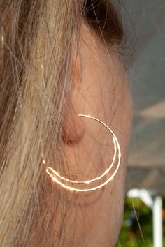 Add unique crescent moon to your everyday jewelry look with this stunning moon hoop earrings. This eye-catching, dainty celestial earrings has such a unique design, you will love wearing it and getting compliments on your style wherever you go! The moon crescent earrings are simple and dainty lovely for everyday. The hoop earrings are perfect gift for mom, sister, girlfriend, best friend. The earrings made to order. If you interested in custom size, please contact me via Etsy messages. ABOUT THE Sun And Moon Earrings, Hoops With Charms, Celestial Earrings, Moon Crescent, Crescent Earrings, Crescent Moon Earrings, Earrings Hoops, Celestial Jewelry, Handcrafted Earrings