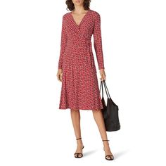 Red printed jersey (95% Polyester, 5% Elastane). Hourglass. Long sleeves. V-neckline. Fully lined. 41" from shoulder to hemline. Imported. Chain Print Dress, Printed Jersey, Rent The Runway, Closet Designs, Lauren Ralph Lauren, Wrap Style, Red Dress, Print Dress, Wrap Dress