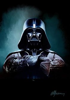 darth vader is standing in the dark with his hands on his chins