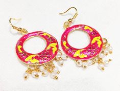 Beautiful Handmade Enamel Earrings. Meenakari Earrings. Light Weight Earrings. Multicoloured Earrings. Metal- Alloy. Made in India. Jaipuri Earrings. Meenakari Earrings For Puja, Round Shape, Meenakari Round Earrings For Puja, Round Meenakari Earrings For Puja, Meenakari Earrings For Puja, Bollywood Style Meenakari Hoop Earrings As Gift, Diwali Gift Meenakari Hoop Earrings, Traditional Hand Painted Dangle Jewelry, Festive Multicolor Hoop Earrings As Gift, Handmade Earrings For Puja Festivals