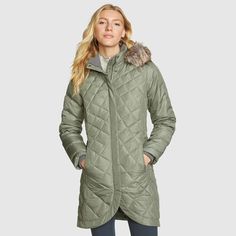 Women's Elysa Down Parka | Eddie Bauer Winter Parka With Button Closure, Winter Parka Women L.l.bean, Winter Cotton Parka With Double-lined Hood, Outdoor Cotton Parka With Double-lined Hood, Winter Nylon Parka With Double-lined Hood, Down Parka, Winter Weather, Eddie Bauer, Water Repellent