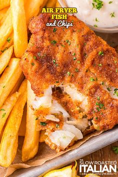 the cover of air fryer fish and chips magazine with french fries on the side