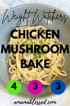 A dish of Weight Watchers Chicken Mushroom Bake sits on a table in a grey bowl topped with chopped parsley. Mushroom Bake, Weight Watchers Salad, Weight Watchers Dessert Recipes, Weight Watchers Smoothie Recipes, Chicken Mushroom