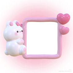 a pink frame with a white teddy bear holding a heart shaped balloon in front of it