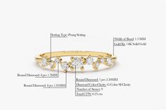 "Multistone Diamond Ring / 14k Gold Diamond Cluster Ring / Gold Ring / Promise Ring / Rose Gold Wedding Band / Stacking Ring Item Details * Made to Order. * Gold Kt: 14K Solid Gold * Custom Gold Color: Rose Gold, Yellow Gold, White Gold * Round Diamond: 1 pc 2.50MM * Round Diamond: 4 pcs 1.85MM * Round Diamond: 4 pcs 1.30MM * Total Number of Stones: 9 * Total CTW: 0.23 Ctw * Diamond Color-Clarity: G Color Si1 Clarity * Setting Type: Prong * Band Width: 1.3MM * Ready to Ship in 7-10 Business Days Dainty Cluster Ring With Single Cut Diamonds For Anniversary, Heirloom Style Stackable Rings With Vvs Clarity For Gift, Gold Moissanite Stackable Rings As Gift, Yellow Gold Half Eternity Cluster Ring For Wedding, Yellow Gold Wedding Cluster Ring With Half Eternity, Yellow Gold Moissanite Cluster Ring Gift, Yellow Gold Rose Cut Diamond Jewelry For Anniversary, Round Half-eternity Cluster Ring As Gift, 14k Gold Half Eternity Cluster Ring For Anniversary