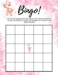 a baby shower game with teddy bears on it and the words bingo written in black