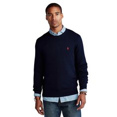 Stay cozy this season in Polo Ralph Lauren's timeless cotton crewneck sweater. Soft, breathable cotton lets your style shine through even on cooler days. Updated regular fit falls wider at the chest while still fitting your form. Signature embroidered Pony at the chest adds instant preppy flair. At just 27' long in the medium, it pairs perfectly with your favorite jeans or chinos. Quality cotton, classic fit, and ease of machine wash care - what more could you ask from a go-to layer? Human: Here Ralph Lauren Sweater With Ribbed Cuffs For Fall, Ralph Lauren Fall Sweater With Ribbed Cuffs, Ralph Lauren Casual Fall Sweater, Ralph Lauren Long Sleeve Winter Sweater, Ralph Lauren Crew Neck Fall Sweater, Ralph Lauren Crew Neck Sweater For Fall, Ralph Lauren Casual Long Sleeve Sweater, Ralph Lauren Fall Crew Neck Sweater, Ralph Lauren Long Sleeve Knit Sweater