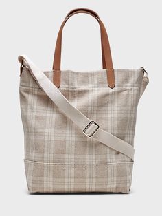 Plaid Small Canvas Tote | Banana Republic Cream Satchel With Adjustable Handle For Everyday Use, Beige Canvas Bag With Reinforced Handles For Everyday Use, Casual Canvas Tote Bag With Adjustable Handle, Casual Canvas Bags With Adjustable Handle, Casual Canvas Bucket Satchel, Casual Weekend Canvas Shoulder Bag, Casual Beige Canvas Bag For Weekend, Casual Beige Shoulder Bag For Weekend, Casual Tote Bucket Bag With Adjustable Handle