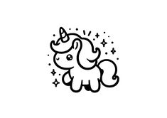 a black and white drawing of a unicorn with stars on it's head, in the shape of a star