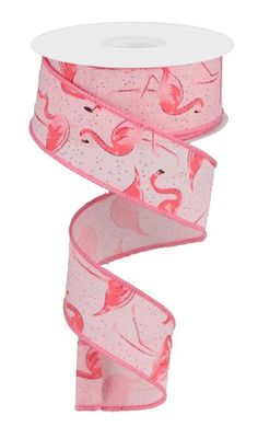 pink ribbon with flamingos on it