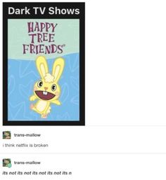 the facebook page for dark tv shows an image of a cartoon character with a smile on his face