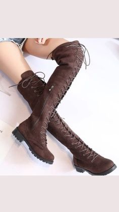 This BROWN AND BLACK LACE UP THIGH HIGH BOOTS is for sale in our shop https://theshoeshop.storenvy.com/ We ship worldwide! Check out more beautiful shoes at https://theshoeshop.storenvy.com/collections/574585-shoes Fall Fashion Shoes, Glam Life, Sophisticated Fashion, My Scene, Gothic Shoes, Flat Heels, Heels Platform, Shoe Inspiration, Boots Women