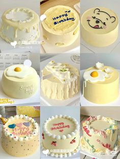 there are many different cakes that have been decorated with fondant and icing on them