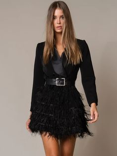 FIFTH AVE Feathers Dress – ZCRAVE Dress Weights, Moda Chic, Tassel Dress, Feather Dress, Festival Looks, Turndown Collar, Looks Chic, Looks Style, 50's Dress