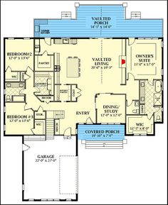 the floor plan for this house shows the living area, dining room and kitchen areas