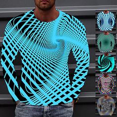 Men's Optical, Chique Outfits, Style Sportif, Fall Fit, Men's Long Sleeve T-shirt, Optical Illusion, A B C, 3d T Shirts, Crew Neck Shirt