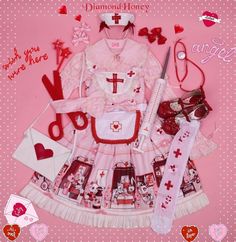 Yami Kawaii Nurse, Erokawa Outfits, Medicalcore Outfit, Nursecore Outfit, Gurokawa Aesthetic Outfit, Kawaii Nurse Outfit, Nurse Oc Art, Pink Nurse Outfit, Gurokawaii Fashion