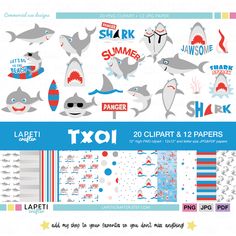 various shark themed stickers and decals for scrapbooking, craftsupping or t - shirts