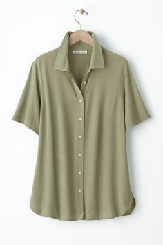 A bestseller for its softness, beautiful drape and casual versatility, our button-front Bistro Shirt is back with a refined feminine fit and longer length. Straight hem with rounded side slits. Imported. Beautiful Drapes, Summer Breeze, Petite Size, Thyme, Shirt Top, Long Length, Sale House, Fashion Pants, Pullover Styling