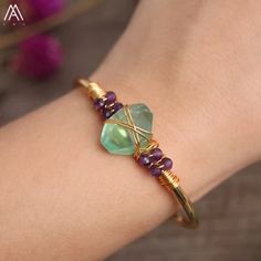 (1) Buy Gold Wire Wrap Crystal Bracelets Online | Green Witch Creations Handmade Adjustable Fluorite Bracelets, Handmade Spiritual Fluorite Bracelets, Handmade Spiritual Fluorite Bracelet, Adjustable Green Amethyst Jewelry, Green Wire Wrapped Spiritual Bracelets, Green Bangle With Natural Stones For Gift, Handmade Amethyst Bangle As A Gift, Handmade Amethyst Bangle For Gift, Adjustable Fluorite Bohemian Jewelry