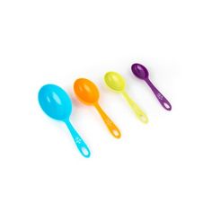 three spoons are lined up in different colors