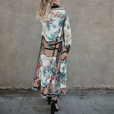 Long Floral Kimono, Long Kimono Cardigan, Kimono Beach Cover Up, Kimono Beach, Cardigan Long Sleeve, Summer Cardigan, Beige Cardigan, Long Kimono, Casual Cardigans