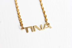 Vintage Name Necklace  Tina by diamentdesigns on Etsy Marie Name, Louise Belcher, Tina Belcher, Vintage Names, Name Necklace Gold, Diamond Choker Necklace, Floating Necklace, Crystal Statement Necklace, Choker Style Necklace